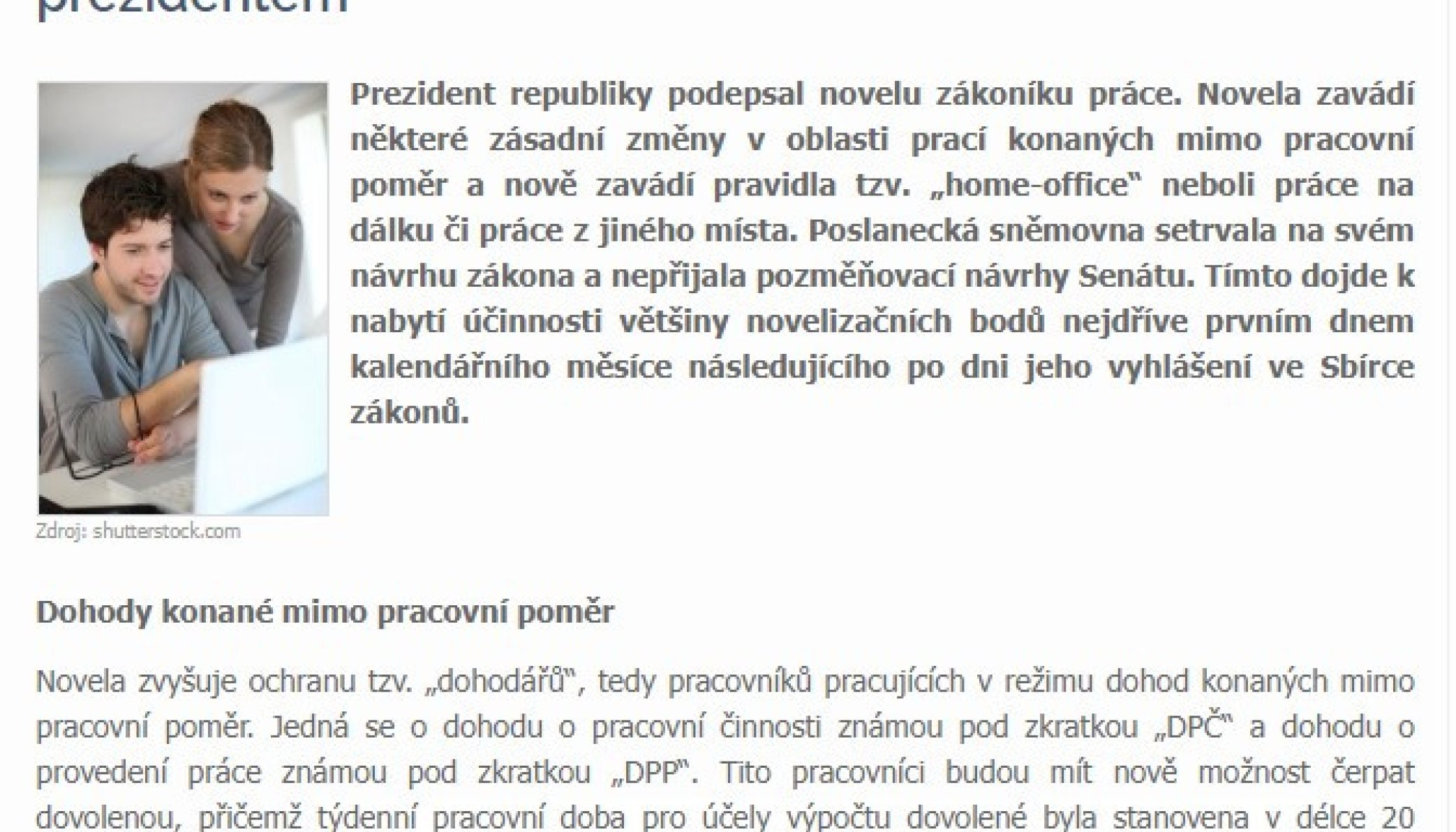 Vybrané změny v zákoníku práce podepsané prezident