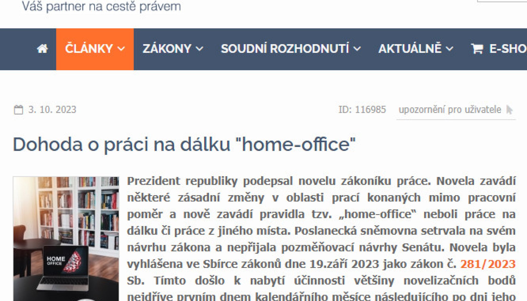 Dohoda o práci na dálku "home-office"